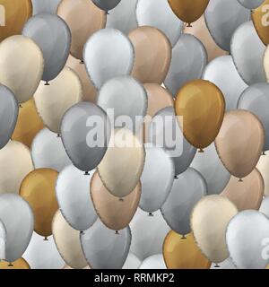 Luftballons nahtlose Muster Hintergrund. Vector Illustration. Gold und Silber. Stock Vektor