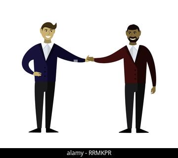 Männer begrüßen. Schütteln Sie die Hände. Vektorabbildung flache Konstruktion. Stock Vektor