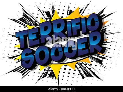 Super Soccer Vector illustrierte Comic Stil Phrase auf abstrakten Hintergrund. Stock Vektor