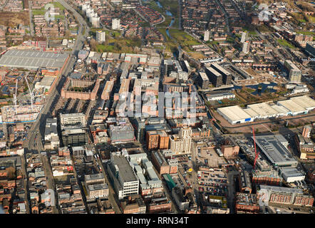 Eine Luftaufnahme von Manchester City Centre und die Northern Quarter, Frühling 2018, North West England, Großbritannien Stockfoto