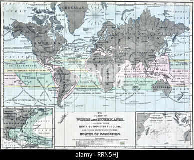 1868 Mitchell meteorologische Karte von Welt Winde und Stürme und deren Einfluss auf den Routen von Navigation Stockfoto