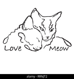 Vektor Zeichnung Illustration/simple Line Design / Zwei süße Katzen zusammen/Liebe Stockfoto