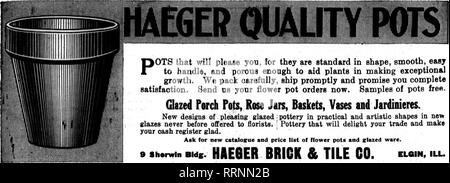 . Floristen Review [microform]. Blumenzucht. - 1 - "™ Tif..'.'.'^ Ich: PBIL 15, 1915. Die Flerists^ Review 87 3^. Töpfe, die Sie, denn Sie sind Standard in Form, glatte, leicht zu handhaben und porös genug Pflanzen in außergewöhnliche Wachstum zu unterstützen. Wir verpacken sorgfältig, Schiff prompt und versprechen Ihnen volle Zufriedenheit. Uns Ihren Blumentopf Bestellung jetzt senden". Proben der Töpfe. Glasierte Töpfe Psrch, Rose Gläser, Körbe, Vasen und Jardinieres. Neue Designs für erfreuliche verglast; Töpferei in praktischen und künstlerischen Formen in ne^ Glasuren nie Floristen angeboten. "Töpferei, die Deligh Stockfoto