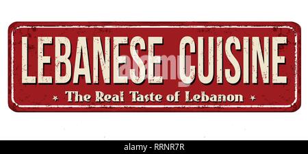 Libanesische Küche vintage rostiges Metall Zeichen auf weißem Hintergrund, Vector Illustration Stock Vektor