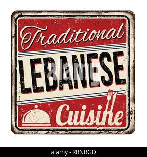 Traditionelle libanesische Küche vintage rostiges Metall Zeichen auf weißem Hintergrund, Vector Illustration Stock Vektor
