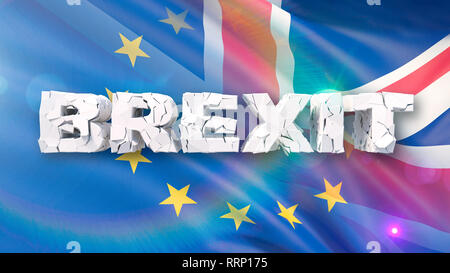 3D-Darstellung von gerissenen Brexit Bild Konzept mit Flagge und 3D-Text Stockfoto