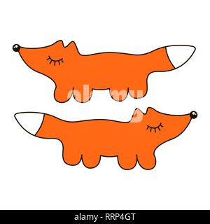 Lustige fox Anmelden cartoon Symbol in Kurve Linien Stock Vektor