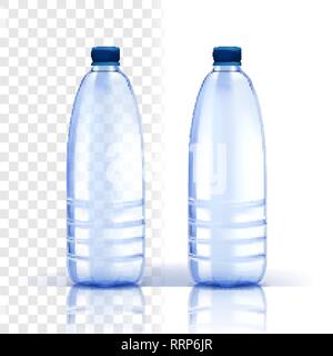 Plastikflasche Vektor. Gesunde, Natürliche. Blauer Classic Trinkflasche mit Kappe. Container für Trinken, trinken, flüssig, Limonade, Saft. Branding Design Stock Vektor