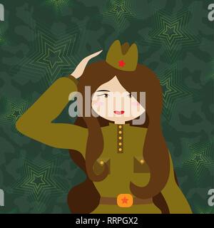 Russische Frau retro Soldat. Militärische Frau in Form der Roten Armee 10 eps Stock Vektor