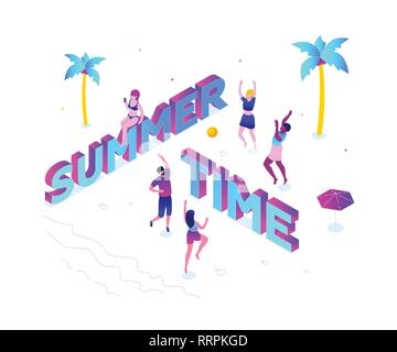 Sommerzeit - moderne und farbenfrohe isometrische Vector Illustration Stock Vektor