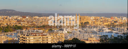 Palma de Mallorca - Das stadtbild der Altstadt im Abendlicht mit der Kathedrale La Seu. Stockfoto