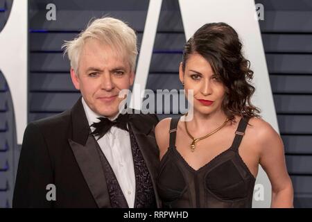 Nick Rhodes und Nefer Suvio nehmen an der Vanity Fair Oscar Party im Wallis Annenberg Center für Darstellende Künste in Beverly Hills, Los Angeles, USA, am 24. Februar 2019. | Verwendung weltweit Stockfoto