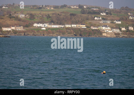 Am Kai, Union Halle, West Cork, Irland, 26. Februar 2019 Mit die Sonne scheint und die Temperaturen bis zu 14 Grad, Union Hall Quay war wie ein Sommertag mit klarem Himmel und eine leichte Brise. Credit: aphperspective/Alamy leben Nachrichten Stockfoto