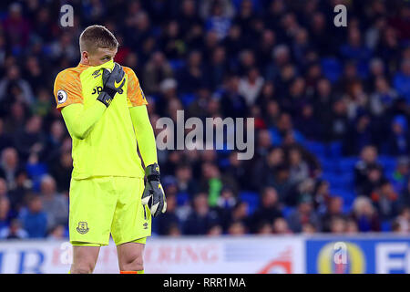 Cardiff, Großbritannien. 26 Feb, 2019. Jordan Pickford von Everton in der Premier League Match zwischen Cardiff City und Everton an der Cardiff City Stadium, Cardiff, Wales am 26. Februar 2019. Foto von Dave Peters. Nur die redaktionelle Nutzung, eine Lizenz für die gewerbliche Nutzung erforderlich. Keine Verwendung in Wetten, Spiele oder einer einzelnen Verein/Liga/player Publikationen. Credit: UK Sport Pics Ltd/Alamy leben Nachrichten Stockfoto