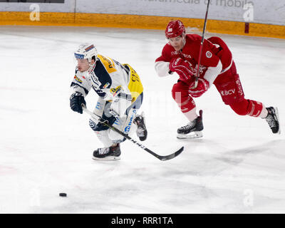 Lausanne, Schweiz. 26 Feb, 2019. LNA SWISS ICE HOCKEY LAUSANNE HC VS HC AMBRI-piotta - Lausanne Hc Vs HC Ambrì-Piotta an Vaudoise Arena, Lausanne (47. Tag des Jahres), 26-02-2019. Quelle: Eric Dubost/Alamy leben Nachrichten Stockfoto