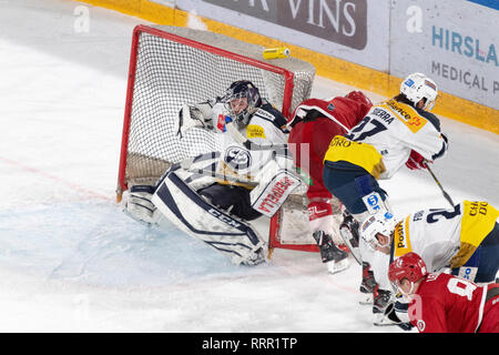 Lausanne, Schweiz. 26 Feb, 2019. LNA SWISS ICE HOCKEY LAUSANNE HC VS HC AMBRI-piotta - Lausanne Hc Vs HC Ambrì-Piotta an Vaudoise Arena, Lausanne (47. Tag des Jahres), 26-02-2019. Quelle: Eric Dubost/Alamy leben Nachrichten Stockfoto