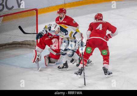 Lausanne, Schweiz. 26 Feb, 2019. LNA SWISS ICE HOCKEY LAUSANNE HC VS HC AMBRI-piotta - Lausanne Hc Vs HC Ambrì-Piotta an Vaudoise Arena, Lausanne (47. Tag des Jahres), 26-02-2019. Quelle: Eric Dubost/Alamy leben Nachrichten Stockfoto