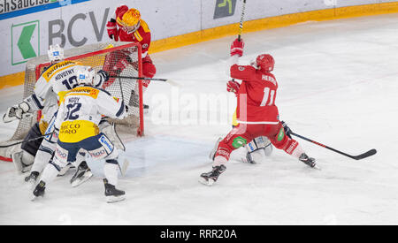 Lausanne, Schweiz. 26 Feb, 2019. LNA SWISS ICE HOCKEY LAUSANNE HC VS HC AMBRI-piotta - Lausanne Hc Vs HC Ambrì-Piotta an Vaudoise Arena, Lausanne (47. Tag des Jahres), 26-02-2019. Quelle: Eric Dubost/Alamy leben Nachrichten Stockfoto