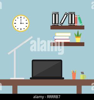 Ein Desktop mit einem Laptop und einem Schreibtisch Lampe im Büro. Stock Vektor