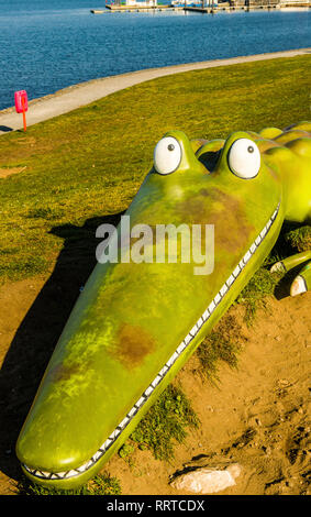 Die berühmten Roald Dahl lange Krokodil in Cardiff Bay South Wales Stockfoto