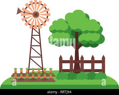Mühle Baum zaun Farm Fresh Stock Vektor