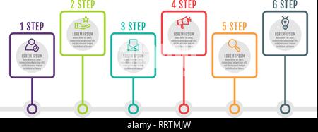 Moderne und einfache flache Vector Illustration. Infografik Vorlage mit sechs Punkten, Elemente, Plätze, Prozentsätze. Für Business, Präsentationen entwickelt. Stock Vektor