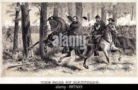 Der Fall von Reynolds - der Tod von John Fulton Reynolds in der Schlacht von Gettysburg im Jahr 1863, dargestellt von Alfred Rudolph Wad. 1.. Juli 1863 Stockfoto