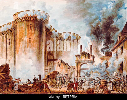 Der Sturm auf die Bastille 1789, Französische Revolution Gemälde von Jean-Pierre Houel Stockfoto