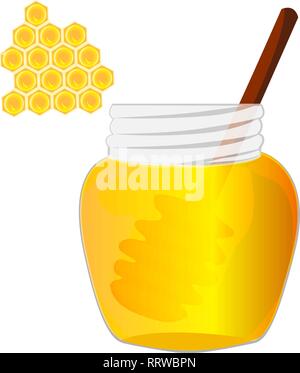 Honig in einem Glas. Vector Illustration. Weißem Hintergrund Stock Vektor