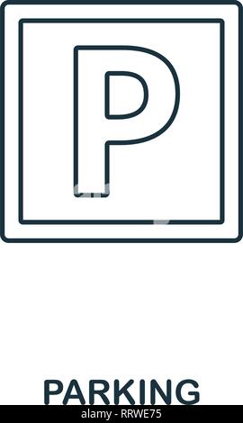 Parkplatz Symbol. Übersicht thin line style vom Flughafen icons Collection. Pixel Perfect Parkplatz Symbol für Web Design, Anwendungen, Software, drucken Stock Vektor