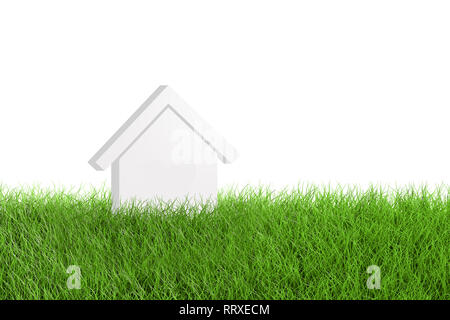 Haus Modell Symbol auf der grünen Wiese, auf weißem Hintergrund. Stockfoto