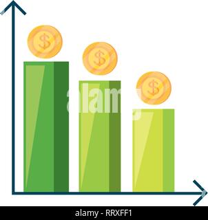 Statistik Grafik von Bars mit Münzen Vector Illustration Design Stock Vektor