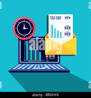 Steuer Tag mit Laptop und Symbole Vector Illustration Design Stock Vektor