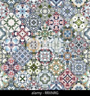 Farbenfrohe abstrakte Muster in das Mosaik. Quadratische Reste im orientalischen Stil. Vector Illustration. Ideal für den Druck auf Stoff oder Papier. Stock Vektor