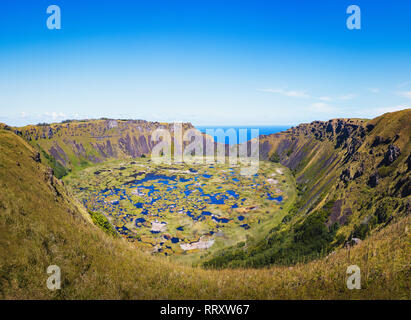 Rano Kau Vulkankrater - Osterinsel, Chile Stockfoto