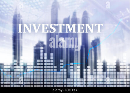 Investment, ROI, Finanzmarkt Konzept. Stadt Hintergrund Zusammenfassung Stockfoto