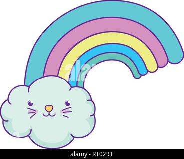 Wolken und Regenbogen kawaii Zeichen Stock Vektor
