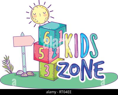 Bausteine zahlen Spielzeug mit Sun kawaii in das Feld Stock Vektor