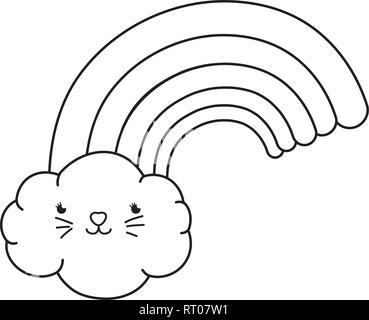 Wolken und Regenbogen kawaii Zeichen Stock Vektor