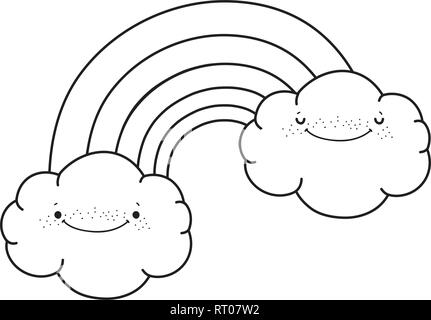 Wolken und Regenbogen kawaii Zeichen Stock Vektor