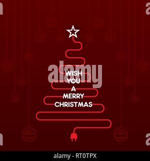 Silhouette einen Weihnachtsbaum mit einem Star Route mit elektrischen Draht Konzept Vector Illustration. Stock Vektor