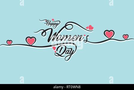 Der Internationale Tag der Frau. Vector Template mit Schriftzug Design und Hand zeichnen Textur. Design für Karte, Plakat Stock Vektor