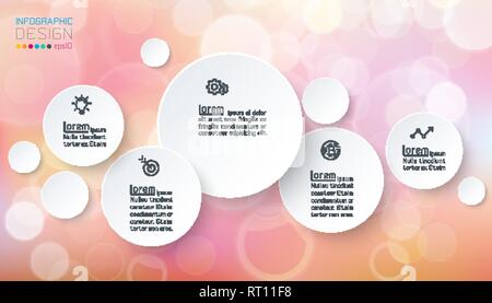 Kreise Infografiken mit Blasen Seife auf rosa Hintergrund. Stock Vektor