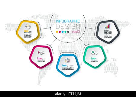 Fünfecke label Infografik mit fünf Schritte. Stock Vektor
