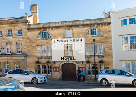 The Lygon Arms Hotel in der hübschen Cotswold Marktstadt Chipping Campden, Gloucestershire Stockfoto