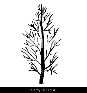 Baum Silhouette. Hand Vector Illustration gezeichnet. Stock Vektor