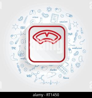 Bodenwaagen Symbol Gewicht messen Ausrüstung auf handdrawn Healthcare doodles Hintergrund. Vektor Stock Vektor