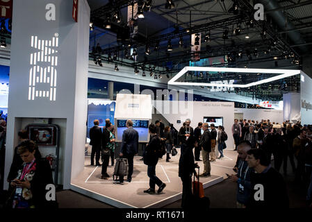 Barcelona, Spanien. 26. Februar 2019. Februar 26, 2019 - Barcelona, Katalonien, Spanien - IBM-Pavillon während der GSMA Mobile World Congress 2019 in Barcelona, der weltweit wichtigsten Veranstaltung auf mobilen Geräten die Kommunikation mit den führenden Unternehmen und die neuesten Entwicklungen in der Branche. Credit: Jordi Boixareu/Alamy leben Nachrichten Stockfoto