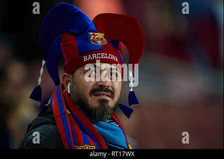 BARCELONA, 06-02-2019. Copa del Rey 2018/ 2019, Halbfinale. Barcelona-Real Madrid. FC Barcelona Fan während des Spiels Barcelona 1-1 Real Madrid Stockfoto