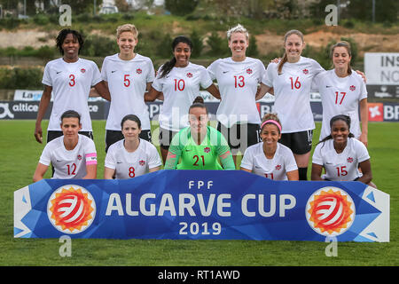 PARCHAL GEFÜHRT, 27-02-2019, Bela Vista Municipal Stadium, Algarve Cup 2019, Kanada - Island (Frauen), Team Canada während des Spiels Kanada - Island (Frauen) Stockfoto